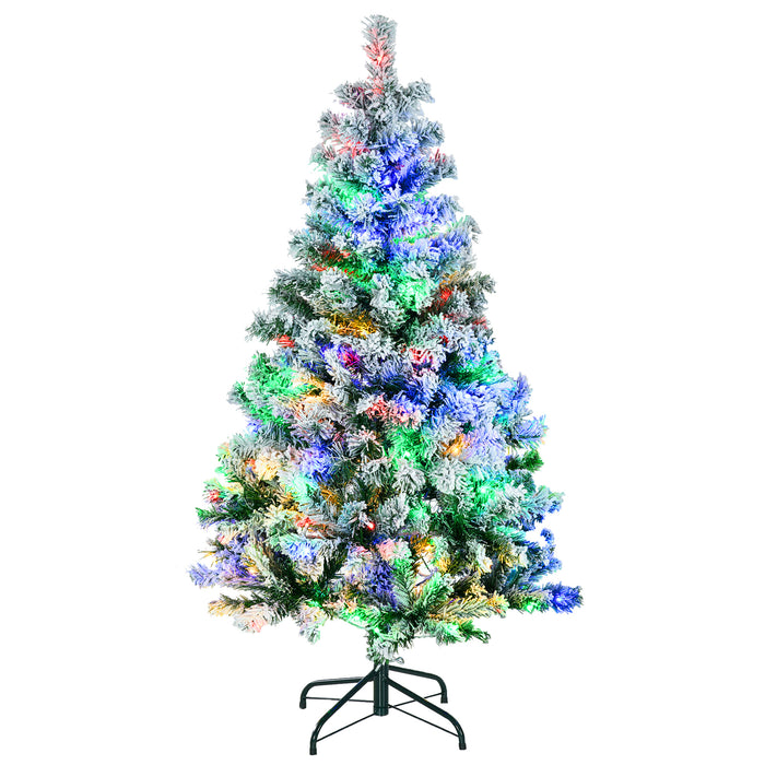 Artificial Snow-Dusted 4.5ft Christmas Tree - Frosted Branches with Warm White & Multicolor LED Options - Home Holiday Decor with Sturdy Steel Base