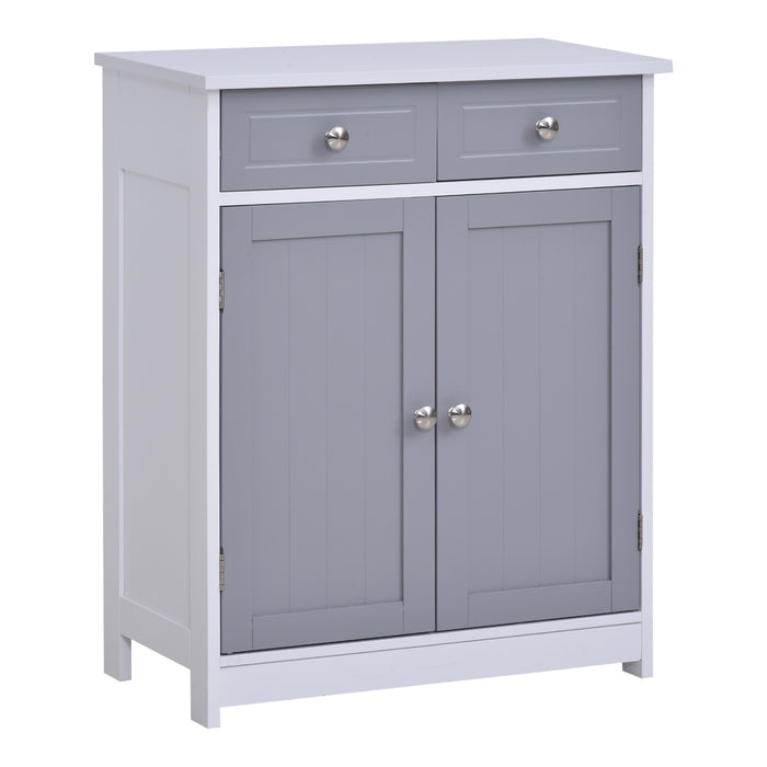 Free-Standing Bathroom Storage Cabinet - 2 Drawers, Adjustable Shelf, Metal Handles, 75x60 cm in Grey and White - Ideal for Organizing Bathroom Essentials