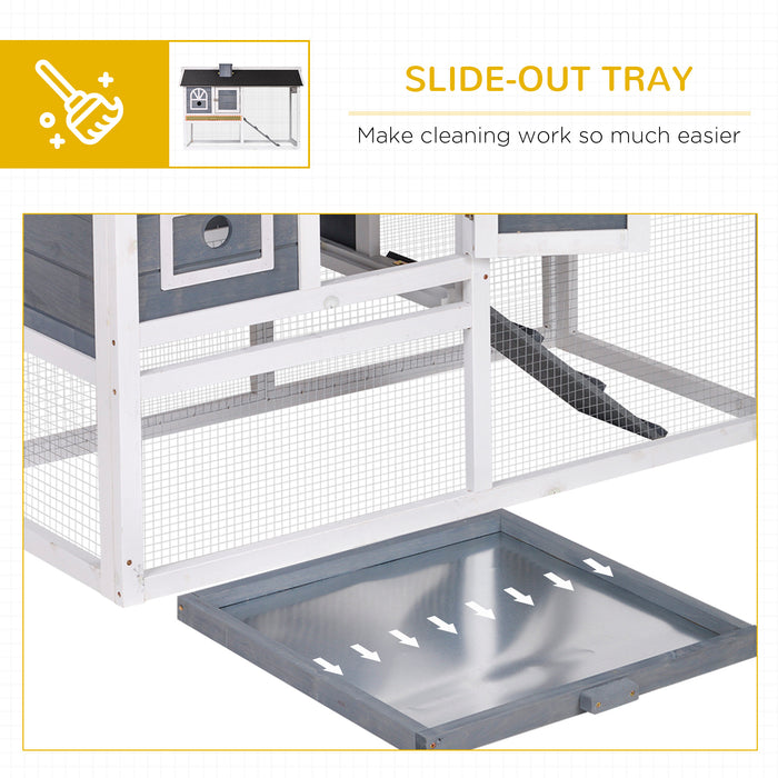 Wooden Rabbit Hutch and Guinea Pig Cage - Outdoor/Indoor Shelter with Pull Out Tray, Run Box, and Ramp - Ideal for Small Animals with Weatherproof Asphalt Roof in Grey