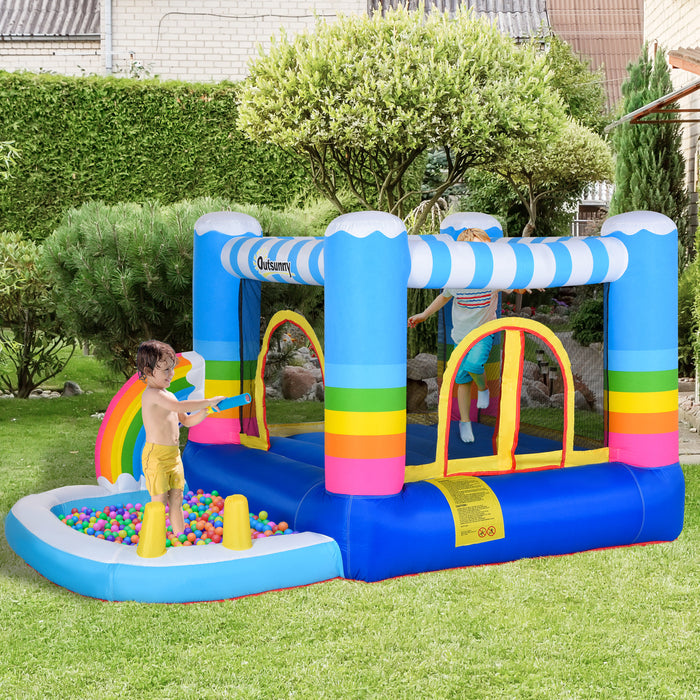 Kids Rainbow Inflatable Bouncy Castle-Trampoline Combo - 2.9 x 2 x 1.55m with Water Pool and Blower - Perfect Outdoor Play Structure for Children Ages 3-12