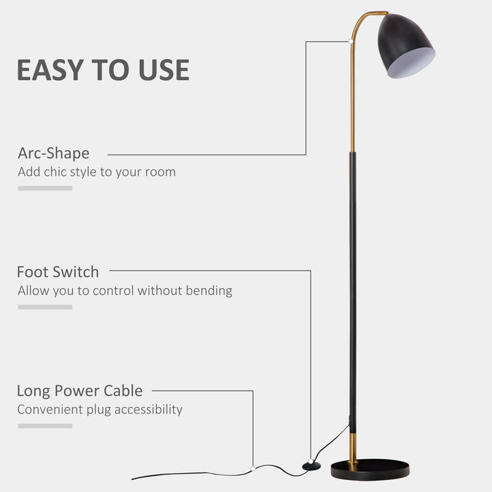 Arc Adjustable Floor Lamp - Black Gold Standing Reading Light with Flexible Lampshade - Ideal for Living Room, Office, Bedroom Ambiance and Task Lighting