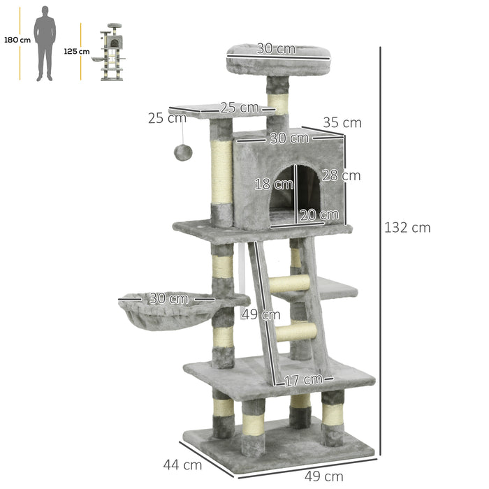 Cat Craft Tower - 132cm Multi-Level Climbing Tree with Scratching Post, Cozy House & Lounging Hammock - Ideal for Active Cats and Kittens to Play and Relax