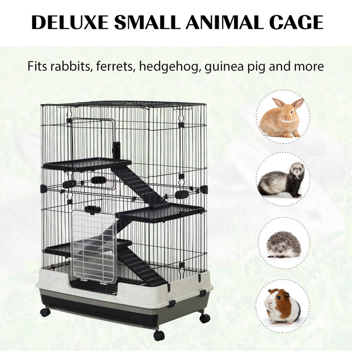 3-Tier Rolling Rabbit & Chinchilla Cage with Ramps - Sturdy Pet Hutch Play House, Platforms, & Easy Clean Tray - Ideal for Small Animals Comfort & Exercise