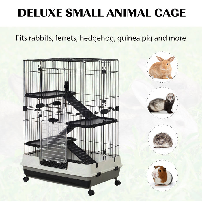 3-Tier Rolling Rabbit & Chinchilla Cage with Ramps - Sturdy Pet Hutch Play House, Platforms, & Easy Clean Tray - Ideal for Small Animals Comfort & Exercise