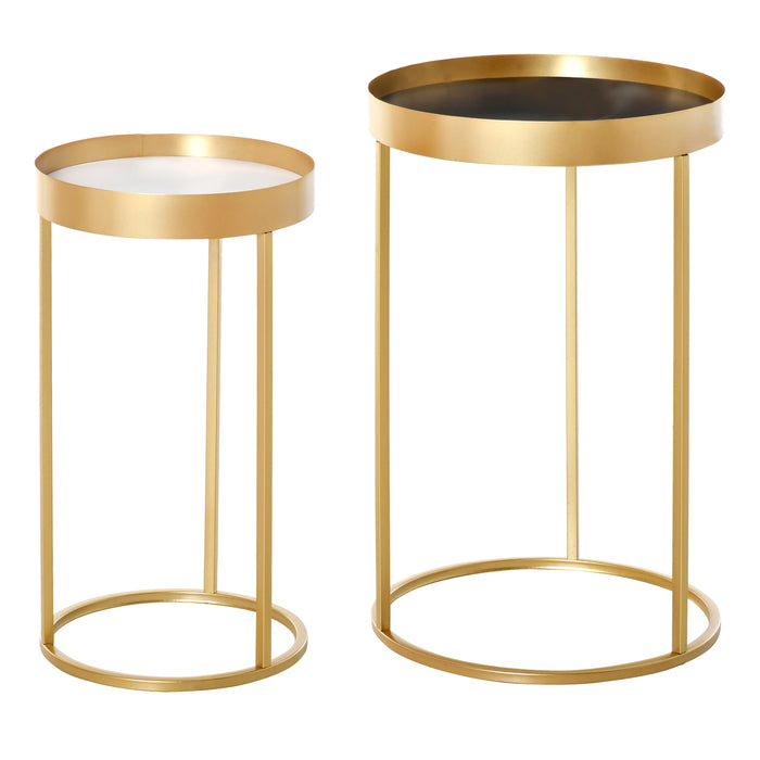 Gold Metal Nesting Coffee Tables Set of 2 - Marble Color Embedded Tabletop - Space-Saving Furniture for Living Room or Bedroom