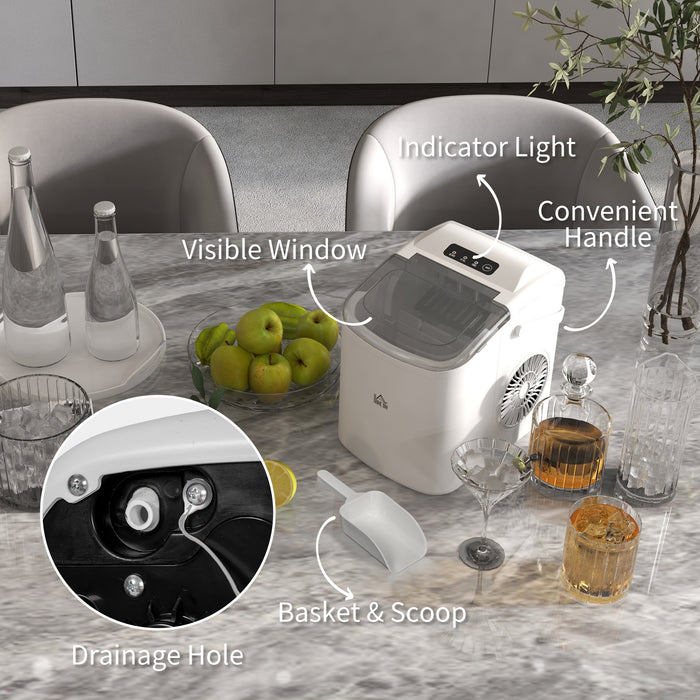 Portable Countertop Ice Maker - 12Kg Daily Production, 9 Cubes in 6-12 Mins - Includes Ice Scoop and Basket for Home Use