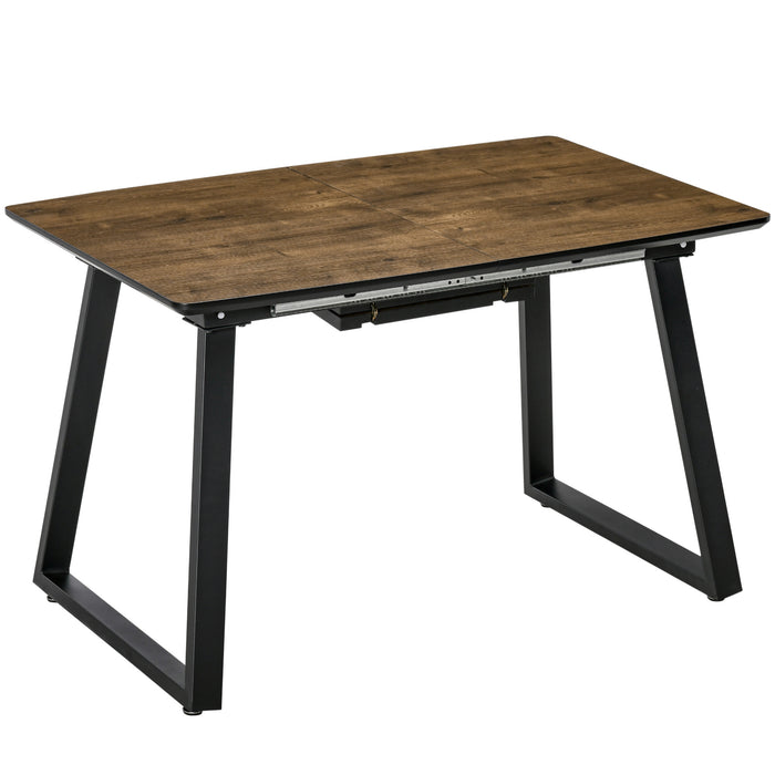 Extendable Wood Effect Dining Table - Accommodates 4-6 Guests with Metal Frame and Hidden Leaves - Ideal for Kitchen and Living Spaces