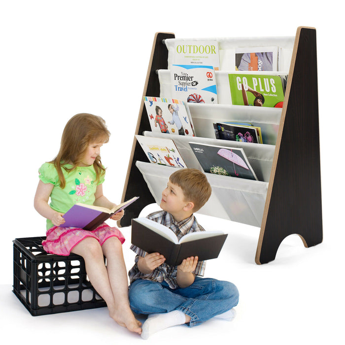 Children's Bookshelf - 4 Tier Magazine and Book Organiser in Natural Colour - Ideal Storage Solution for Kids' Rooms
