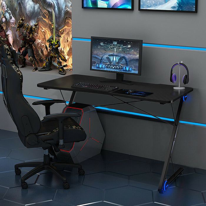 Z-Shaped Ergonomic Desk - Gaming Table with Blue Lights - Designed for Comfort and Enhanced Gaming Experience