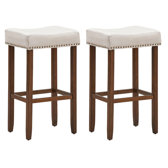 Set of 2 Bar Stools - Traditional Beige Upholstered Design - Perfect for Home Bars or Kitchen Counters