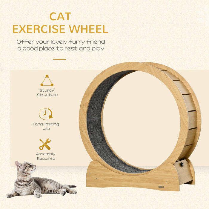 Wooden Cat Exercise Wheel with Carpeted Run - Indoor Fitness Cat Treadmill with Safety Brake - Physical Activity Enhancer for Energetic Felines