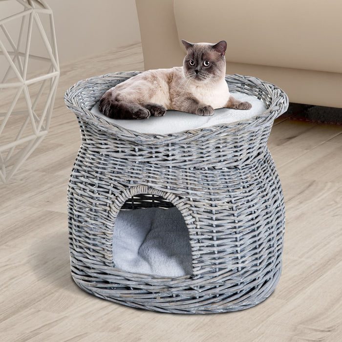 Elevated 2-Tier Cat Basket Bed with Plush Cushion - Gray Comfort Nest for Felines - Ideal for Lounging and Sleep