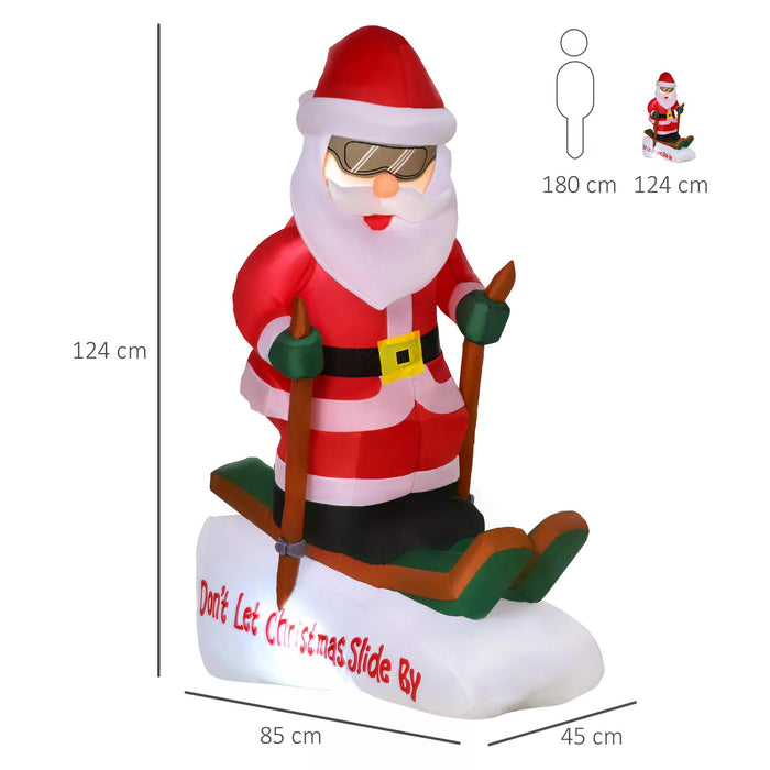 Santa Claus Skiing Inflatable - 4ft Tall Christmas Outdoor Display - Effortless Install for Festive Yard Decor