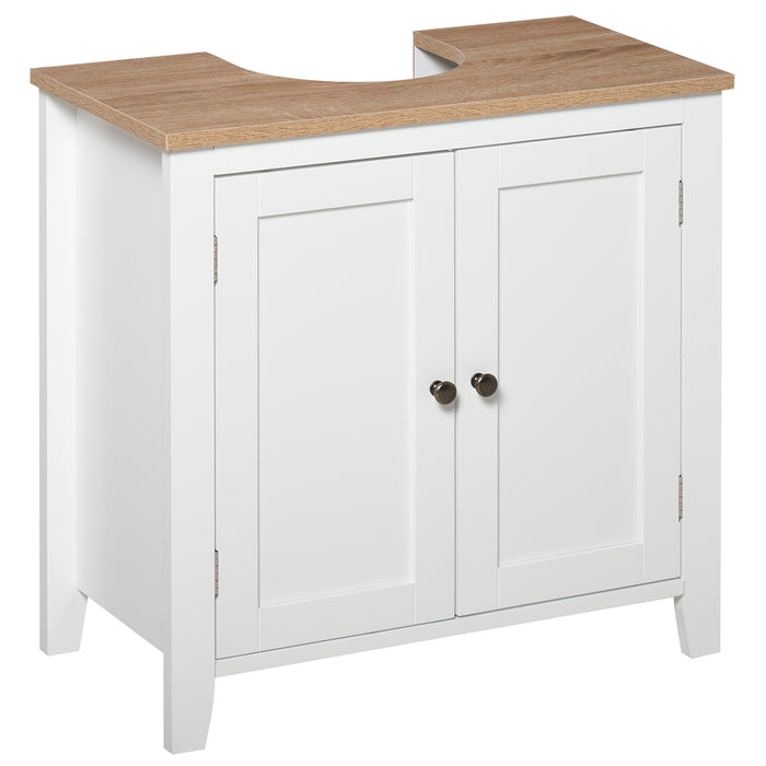 Bathroom Sink Cabinet with Pedestal Design - 2-Door Space-Saving Organizer with Adjustable Internal Shelving - Ideal for Small Bathrooms and Clutter Reduction
