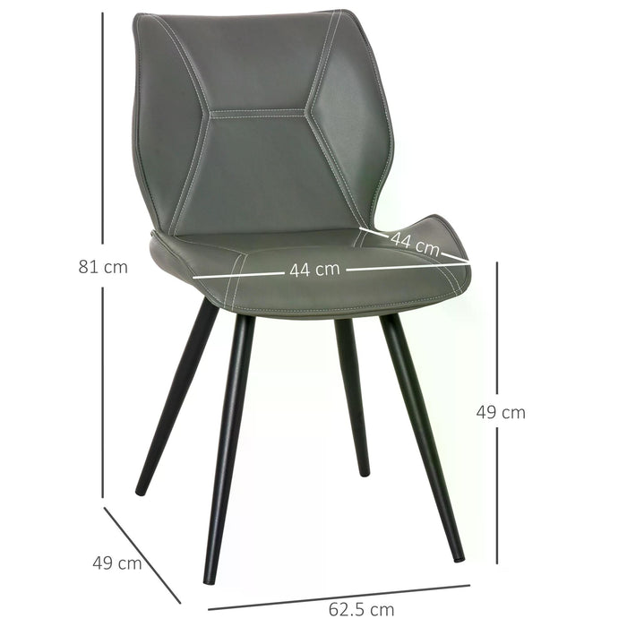 Contrast Stitched PU Leather Dining Chairs - Set of 2 Racing-Style Seats with Steel Legs and Ergonomic Padding - Stylish and Comfortable Home Gray Accent Chairs
