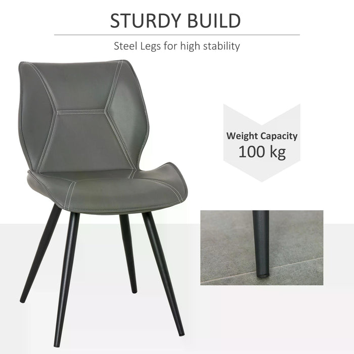 Contrast Stitched PU Leather Dining Chairs - Set of 2 Racing-Style Seats with Steel Legs and Ergonomic Padding - Stylish and Comfortable Home Gray Accent Chairs