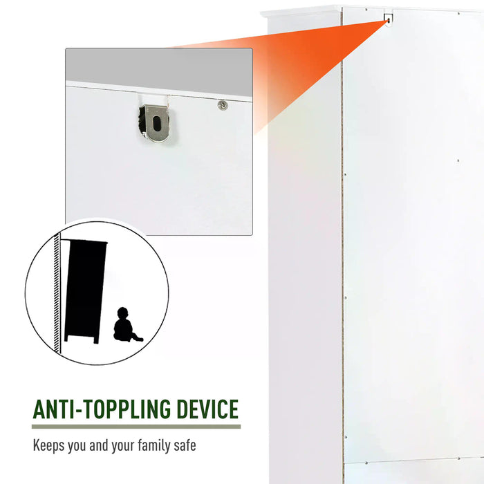 6-Tier Freestanding Bathroom Cabinet in White - MDF Multi-Level Storage Organizer - Space-Saving for Toiletries and Linens