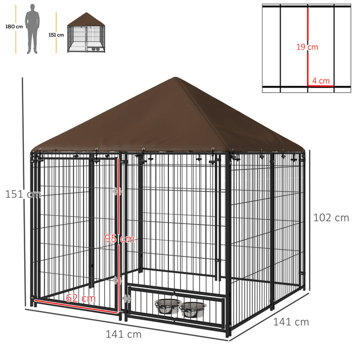 Heavy-Duty Outdoor Kennel for Pets - Weather-Resistant Steel Dog House with Lockable Metal Mesh and Roof - Spacious 141x141x121 cm Animal Shelter for Security and Comfort