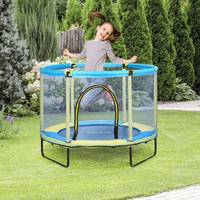 Kids Trampoline with Safety Enclosure - 140 cm Indoor Bouncer for Ages 1-6, Blue - Fun and Secure Jumping Gym for Children