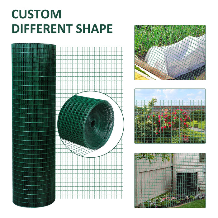 PVC-Coated Welded Wire Mesh - Durable Fencing for Chicken Poultry, Aviary Run, and Pet Enclosures - 30m Dark Green Barrier for Hutch and Garden Security