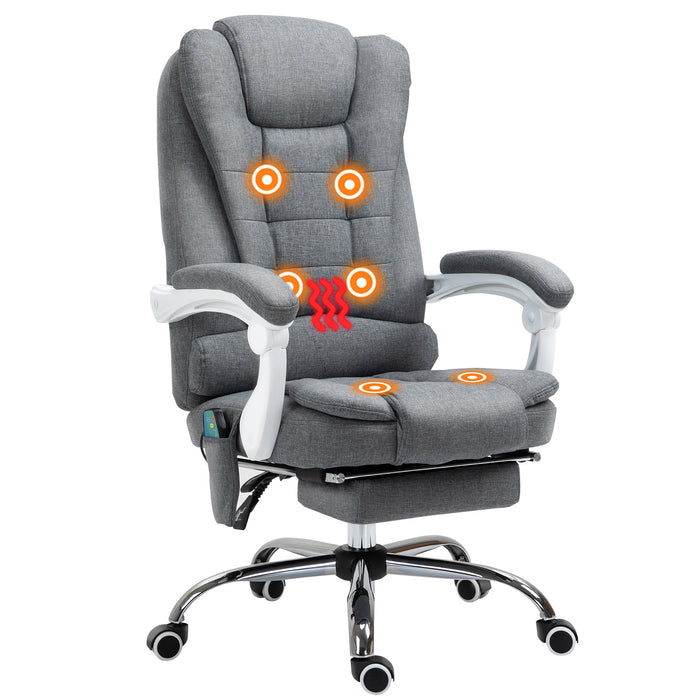 Executive Heated Massage Office Chair with 6 Vibration Points - Ergonomic High-Back Desk Recliner with Adjustable Swivel and Footrest, Grey - Ideal for Comfort and Relaxation in the Workplace