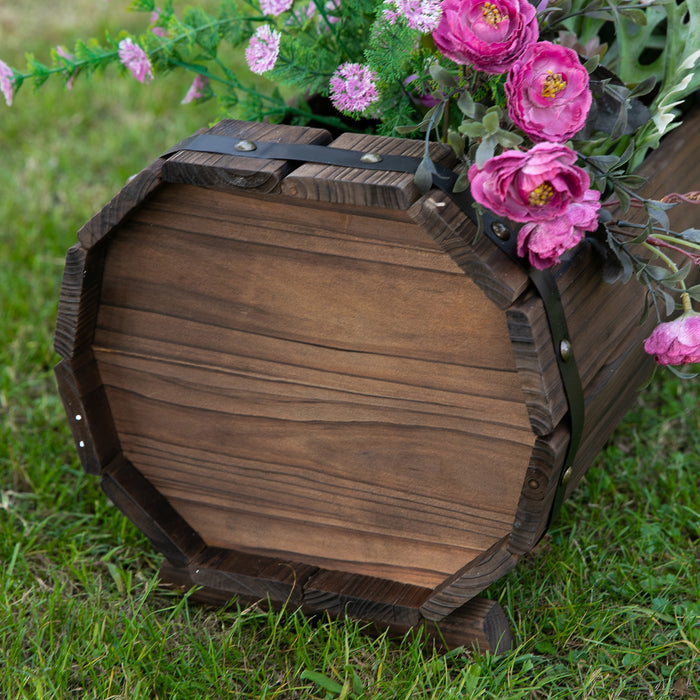 Wooden Planter Box Set of 2 - Outdoor & Indoor Solid Wood Garden Flower Box, Carbonized Finish - Ideal for Planting Flowers & Herbs