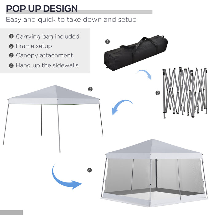 Pop Up Steel Frame Gazebo - 3.6m x 3.6m White Outdoor Canopy - Ideal for Garden Parties & Events
