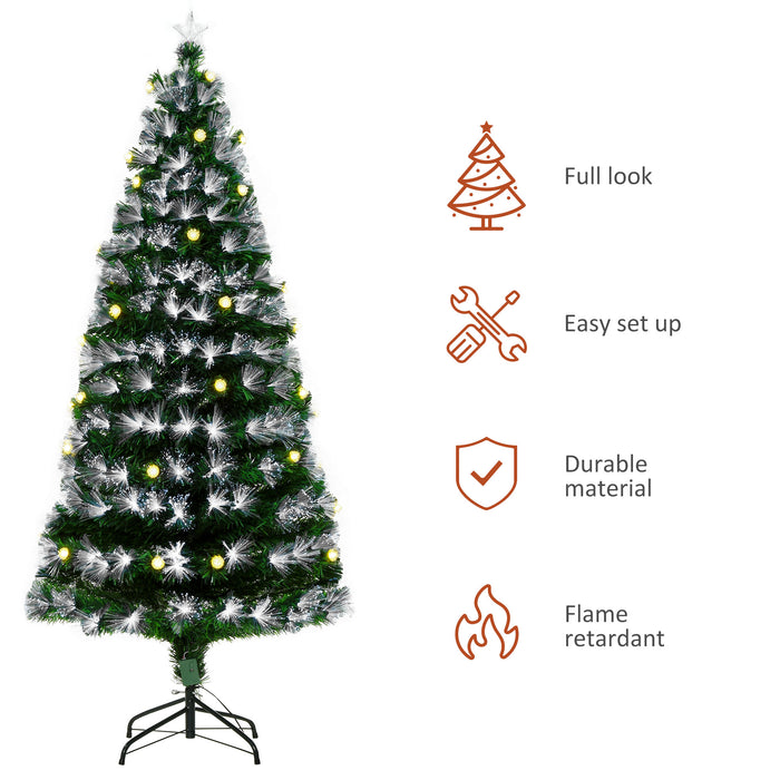 HOMCM 6ft Pre-Lit Christmas Tree - White Artificial Tree with 230 LED Lights and Star Topper, Tri-Base Stand - Full-Bodied Design for Festive Home Decor