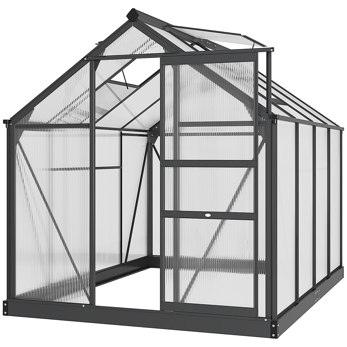 Large Walk-In Clear Polycarbonate Greenhouse - Sturdy Aluminium Frame & Galvanized Base, Sliding Door - Ideal for Garden Plant Growth, 6x8ft