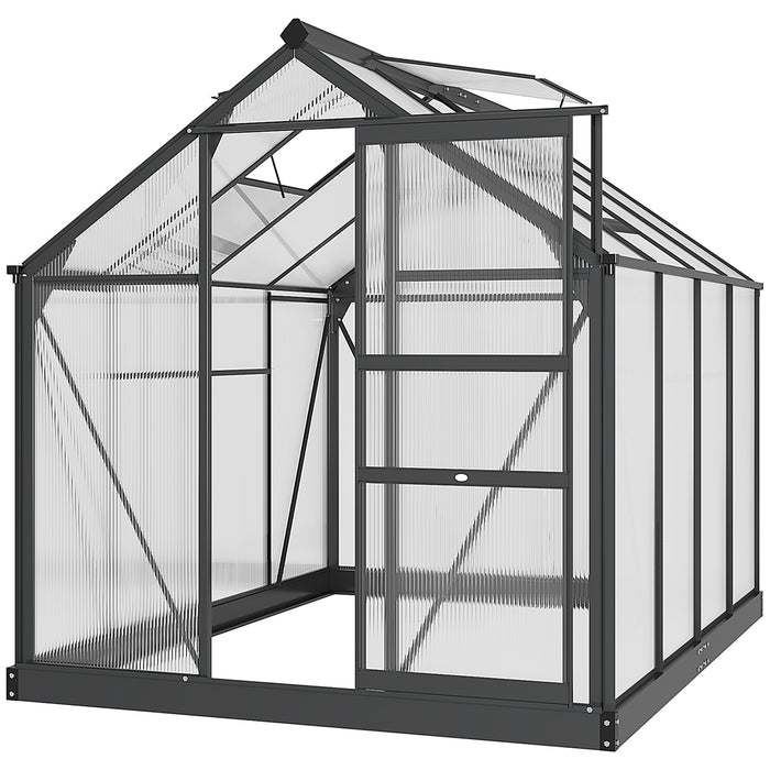 Large Walk-In Clear Polycarbonate Greenhouse - Sturdy Aluminium Frame & Galvanized Base, Sliding Door - Ideal for Garden Plant Growth, 6x8ft