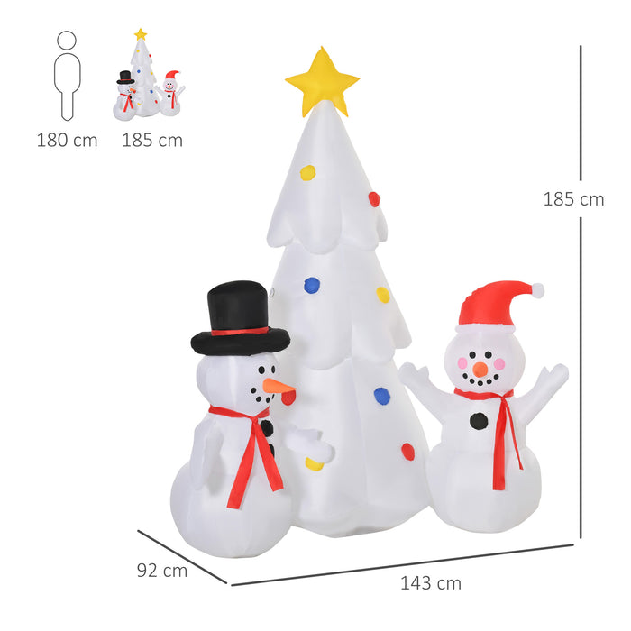 Inflatable Christmas Tree 1.9M with Star Topper and Snowmen - LED-Illuminated Holiday Display for Indoor & Outdoor Decor - Garden & Lawn Festive Ornament for Seasonal Celebrations