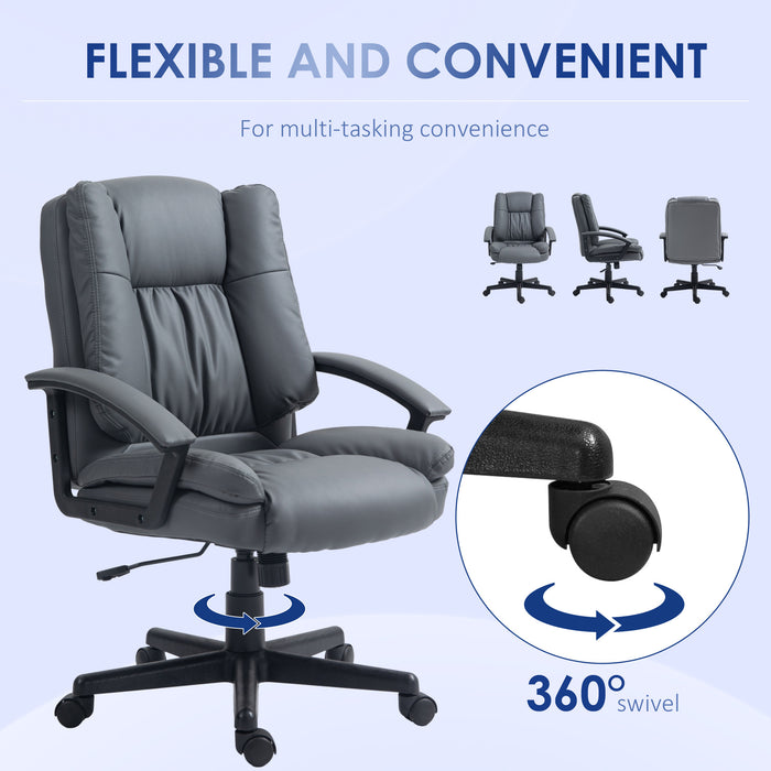 Faux Leather Mid-Back Office Chair - Adjustable Height, Executive Computer Desk Seat with Swivel & Rolling Wheels - Comfortable Seating Solution for Professionals and Home Offices