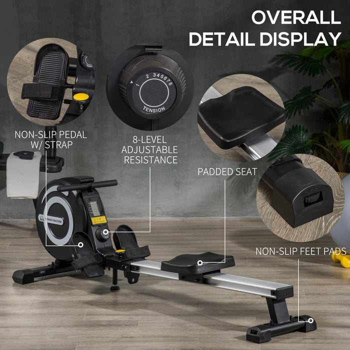 Adjustable Magnetic Rowing Machine - Digital LCD Monitor, Built-in Wheels for Easy Movement - Ideal for Full-Body Workout at Home or Gym