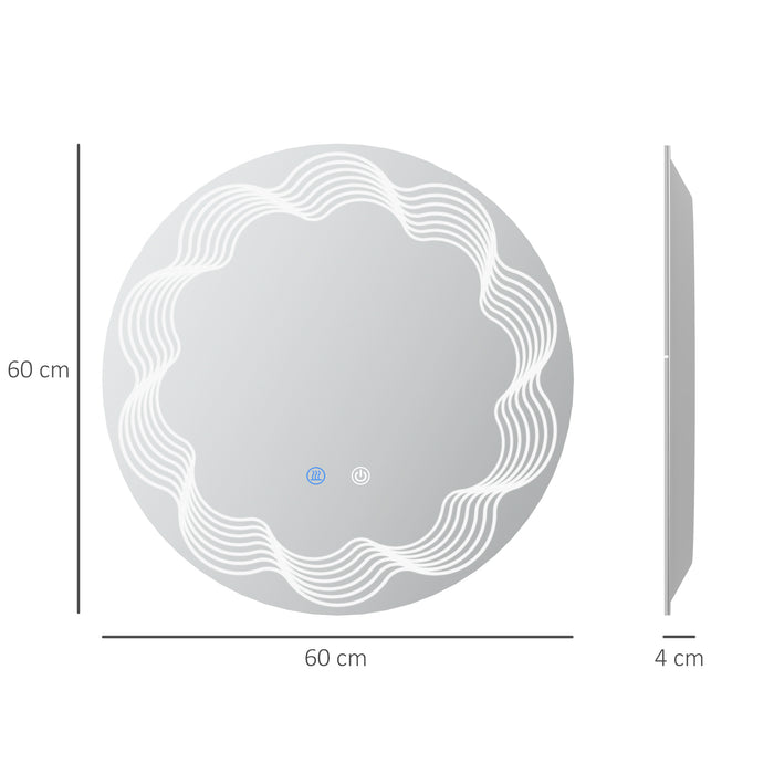 Illuminated LED Bathroom Mirror - 60cm Round Vanity Mirror with Dimmable Light, 3 Color Modes, Smart Touch & Anti-Fog Features - Ideal for Wall Mounting and Bathroom Decor