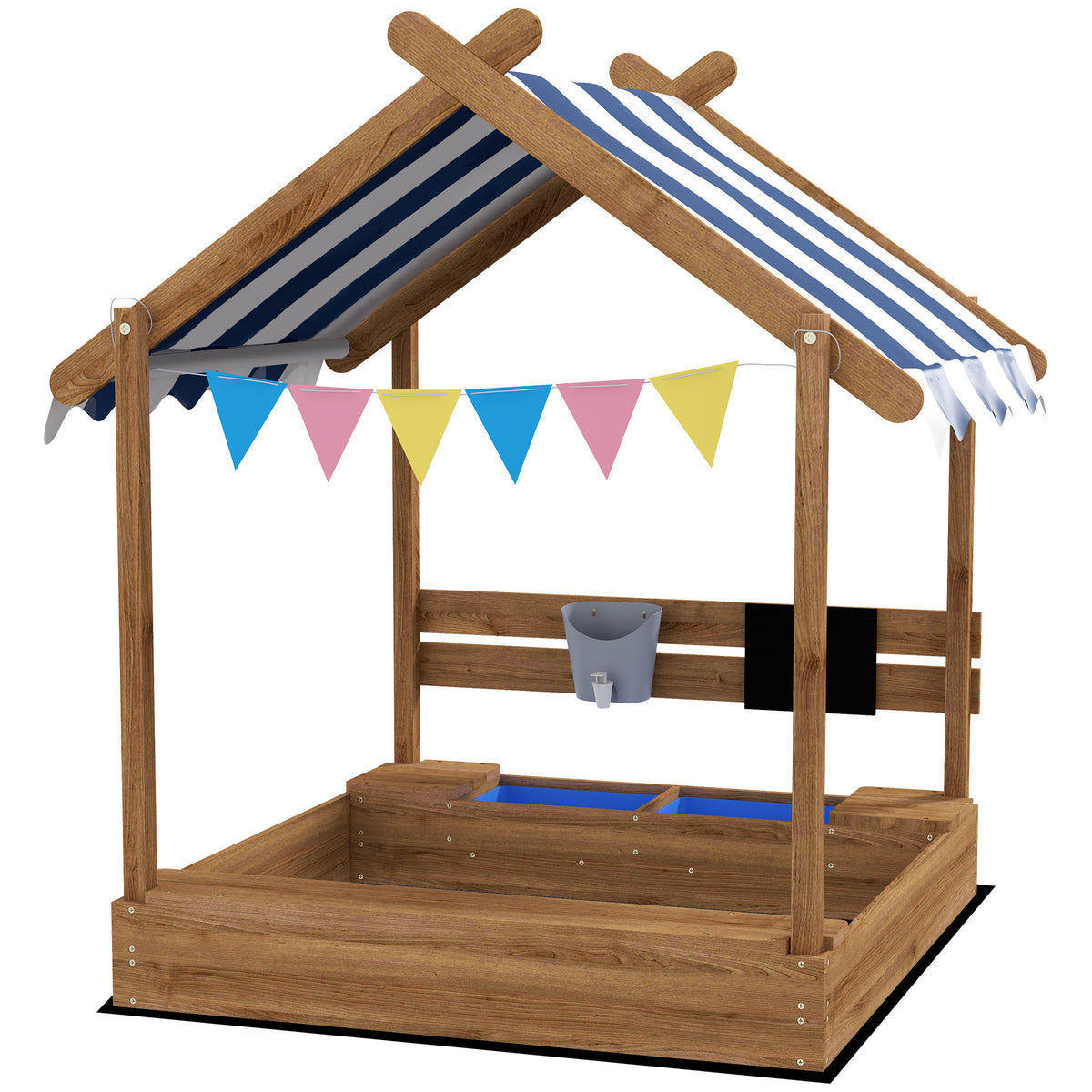 Kids Outdoor Wooden Sandbox with Protective Canopy - Weather-Resistant Brown House Design Play Area - Creative Play Space for Children