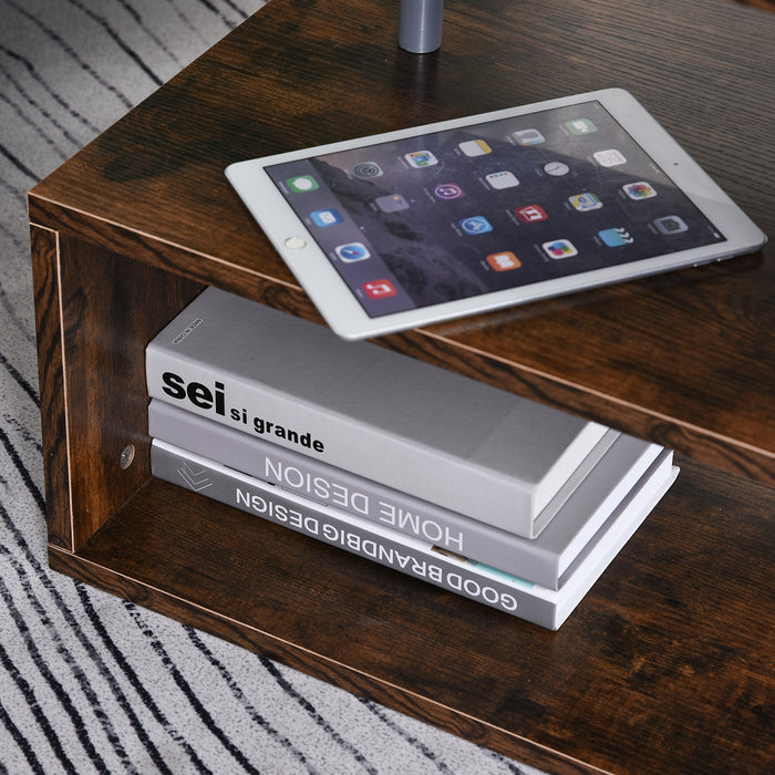 2-Tier S-Shaped Coffee End Table - Storage Shelves Organizer for Versatile Home Office Use, Natural Finish - Space-Saving Design Perfect for Living Rooms and Small Spaces