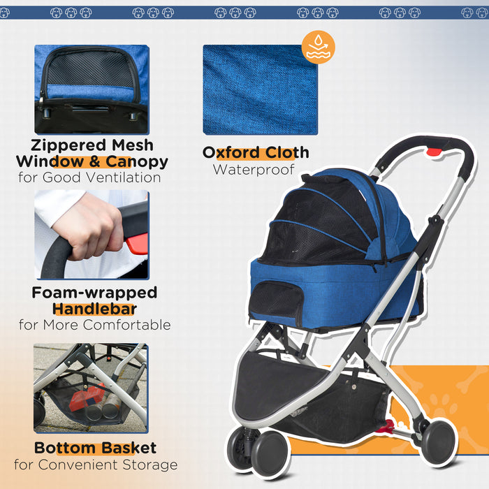 2-in-1 Detachable Pet Stroller Pushchair - Foldable Dog & Cat Travel Carriage with Carrying Bag - Convenient Mobility Solution for Animal Lovers, Dark Blue