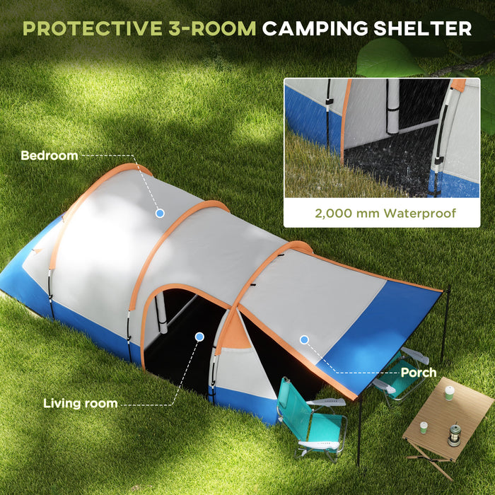 Large Tunnel Camping Tent with Bedroom & Living Space - 2000mm Waterproof & Portable Design for 2-3 People - Ideal for Family Camping and Outdoor Adventures
