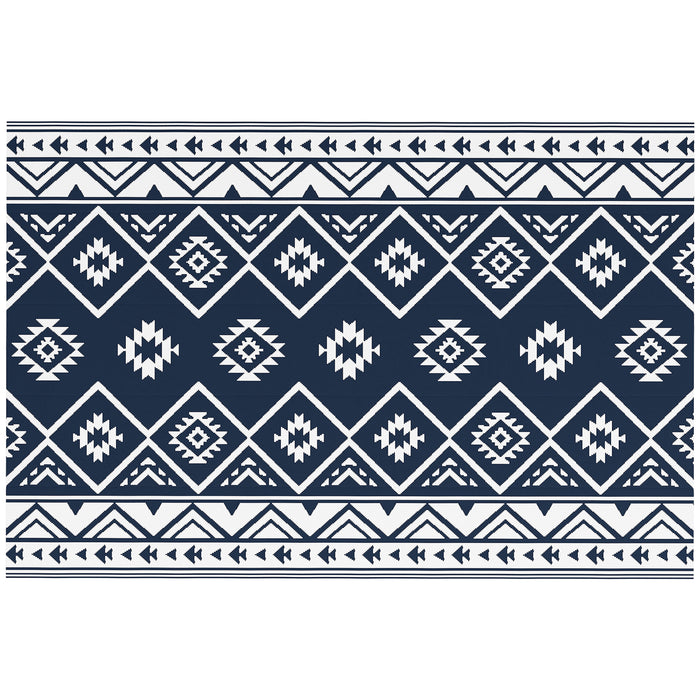 Reversible RV Outdoor Rug - Durable Plastic Straw Mat in Dark Blue and White, 182 x 274cm, with Carry Bag - Ideal for Camping & Patio Use