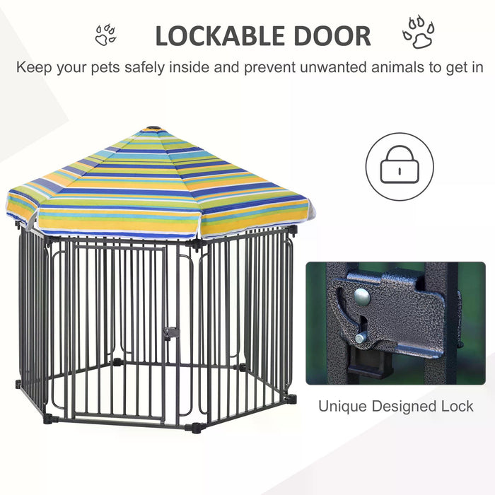 Heavy-Duty Outdoor Pet Kennel - Weather-Resistant Polyester Roof, Lockable Door, Metal Frame, 122x105x119 cm - Secure & Durable Shelter for Dogs