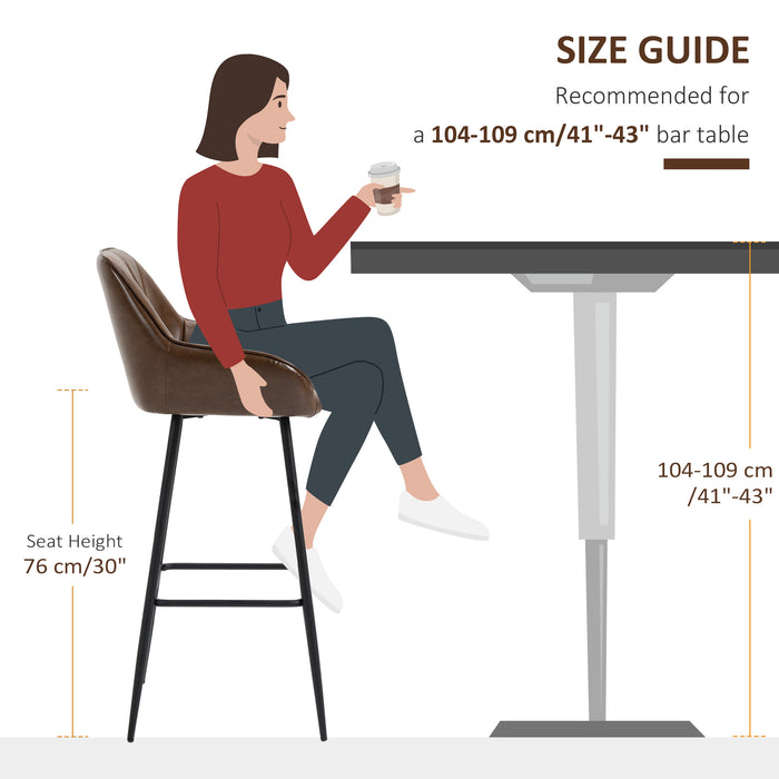 Retro Bar Stool Duo - Breakfast Bar Seating with Back Support & Footrest, Steel-Legged - Ideal for Dining & Home Bar Areas in Brown