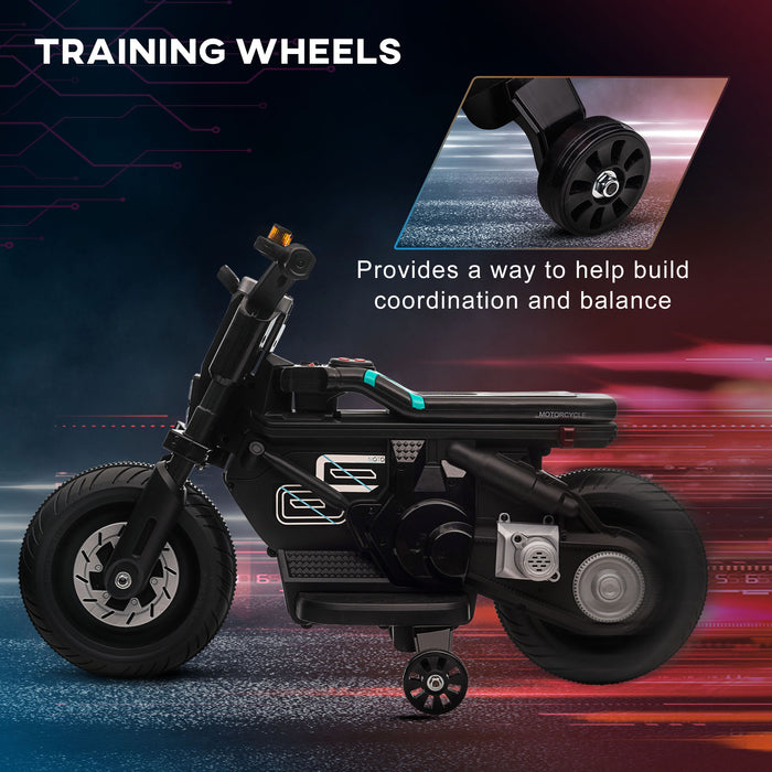 Kids' Electric Motorcycle with Sound Effects - Interactive Toy Ride-on with Siren, Horn, Headlights & Music, Stabilizing Training Wheels - Ideal for 3-5 Year Old Toddlers, Black