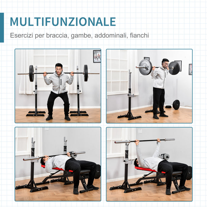 Adjustable Barbell Squat Rack (2 Pairs) - Portable Stand with Wheels for Weight Lifting and Bench Press - Ideal for Home Gym Fitness Enthusiasts