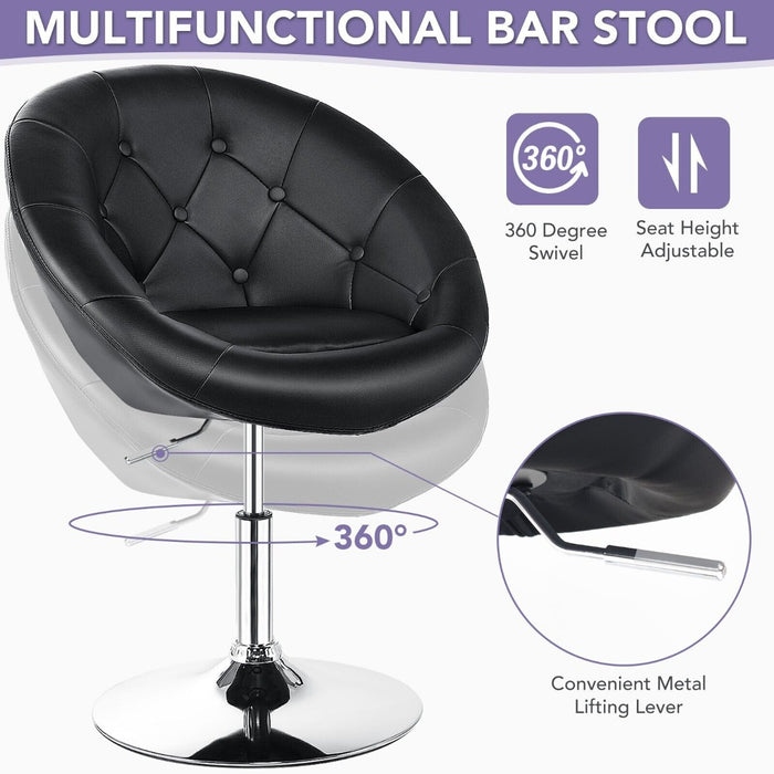 360° Swivel Adjustable Bar Stool - PU Leather Vanity Chair in Black - Ideal for Kitchen, Bar, and Vanity Use
