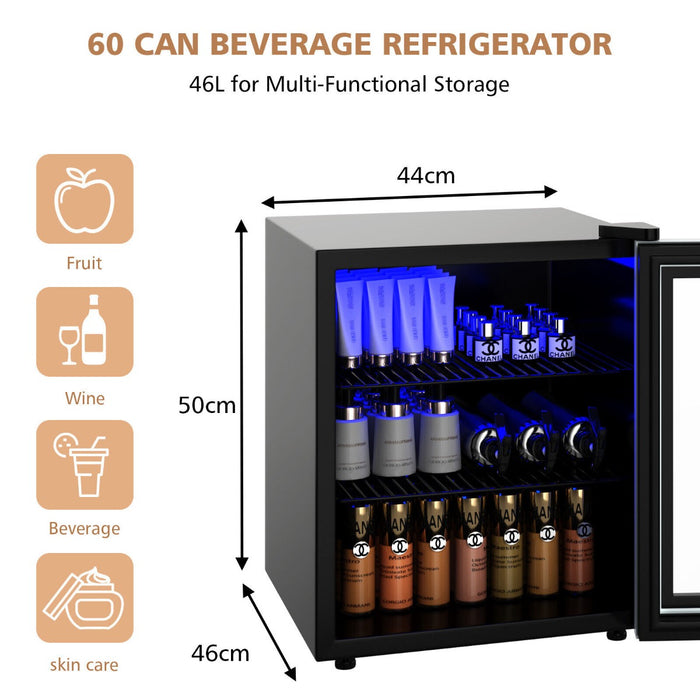 46L Mini Fridge Beverage Cooler - Low Noise Drink Dispenser Refrigerator - Ideal for Office and Home Use