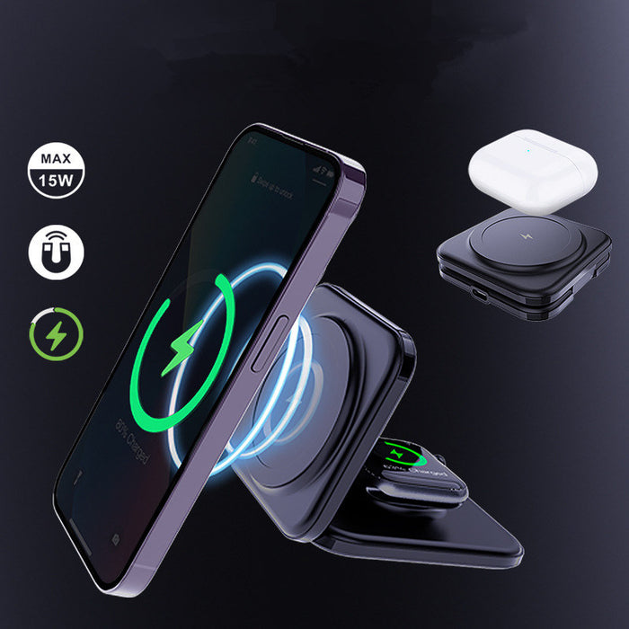 Magnetic Wireless Charger Foldable Stand - 2-in-1 with 15W Fast Charging Functionality for iWatch Ultra/8/7/6 and iPhone 14 Pro/13/12 - Ideal for Apple Watch and iPhone Owners Needing Faster Charging