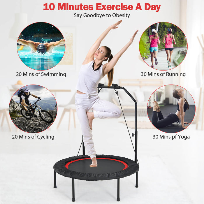 Mini Trampoline 101 cm - With 2 Resistance Bands and Adjustable Foam Handle in Blue - Ideal for Home Fitness and Low-Impact Exercise