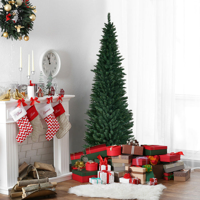 8ft Artificial Christmas Tree - Pencil Slim Design with Sturdy Metal Stand - Ideal for Holiday Decorations in Limited Spaces