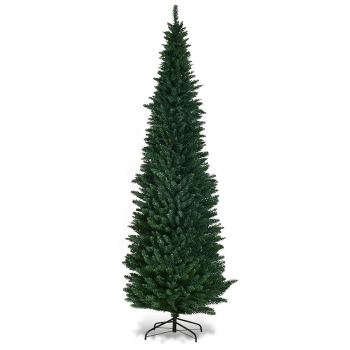 8ft Artificial Christmas Tree - Pencil Slim Design with Sturdy Metal Stand - Ideal for Holiday Decorations in Limited Spaces