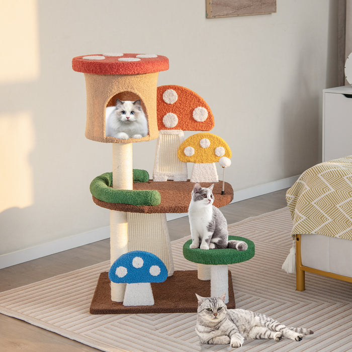 Mushroom Cat Tree Tower, 102 cm - Featuring Natural Sisal Posts - Ideal For Cats That Love Climbing and Scratching